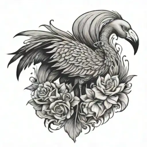 Flamingo Phoenix Bird Feathers Flowers