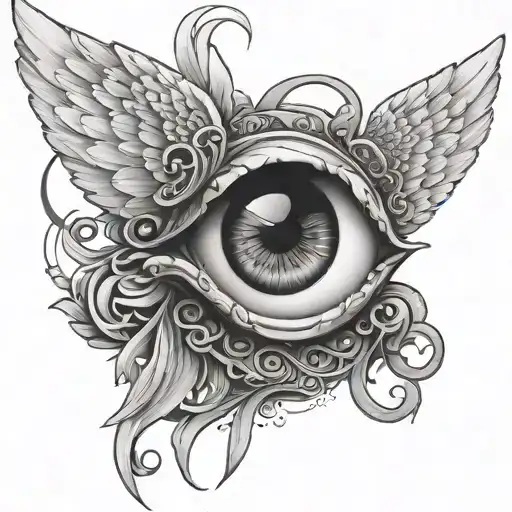 Spaced Out Angel Wings With An Eye In The Middle No Flourish