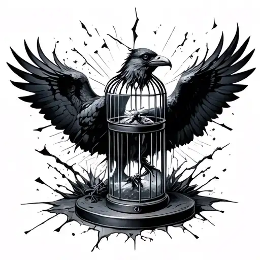 Shattered Hour Glass And Caged Raven