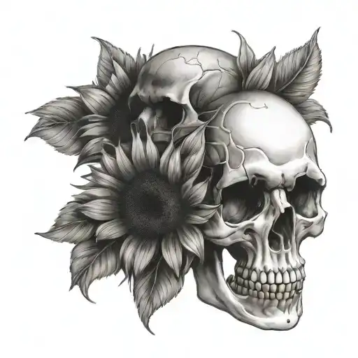 Skulls And Sunflower Blooming