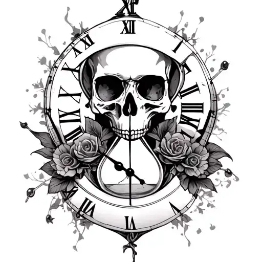 Clock Skull Hourglass