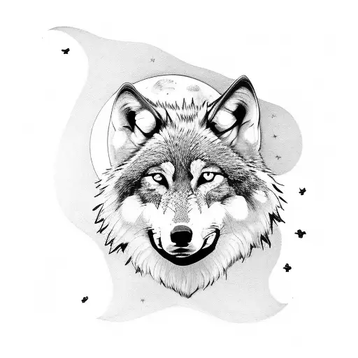 Wolf Full Body And Moon