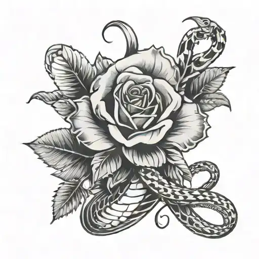 Number 17 Written Inside Surrounded By Rose And Snake