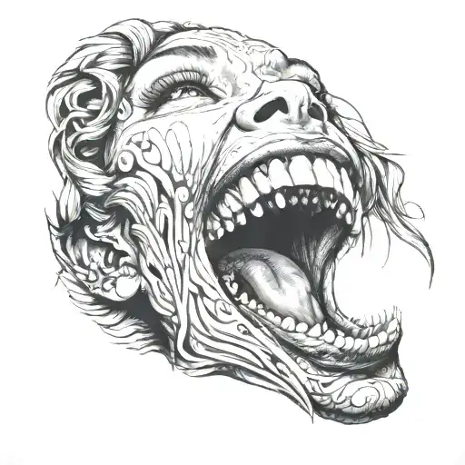 Girl Face Teeth Psychedelic Tattoo Realistic Portrait