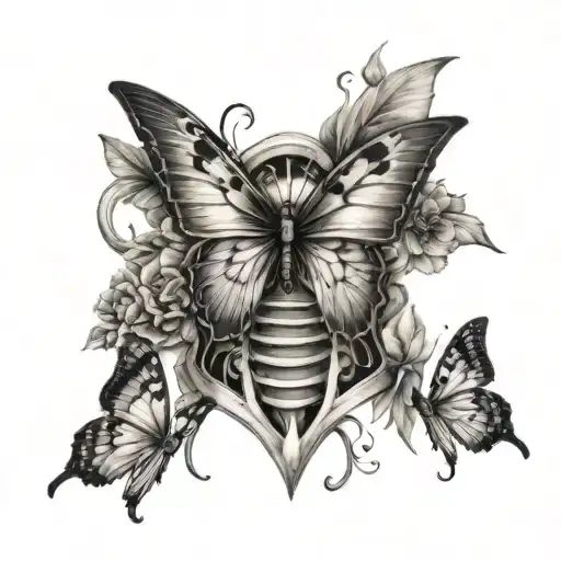 Rib Cage With Butterflies In A Out