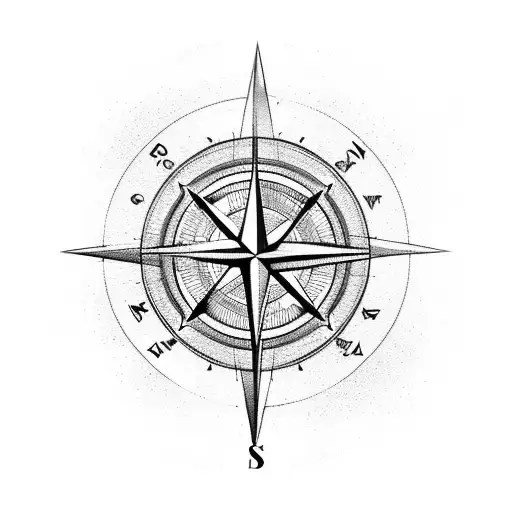 Simple Compass Surrounded By Mountains And Water