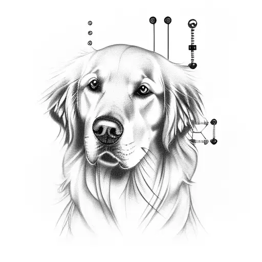 A Biomedical-themed Tattoo Featuring A Golden Retriever With Dna Strands