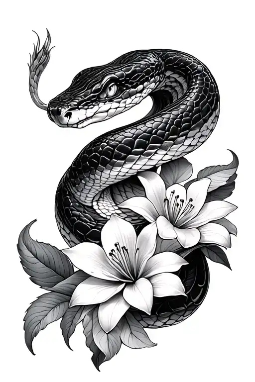 Snake Wrapped In Lili Flowers