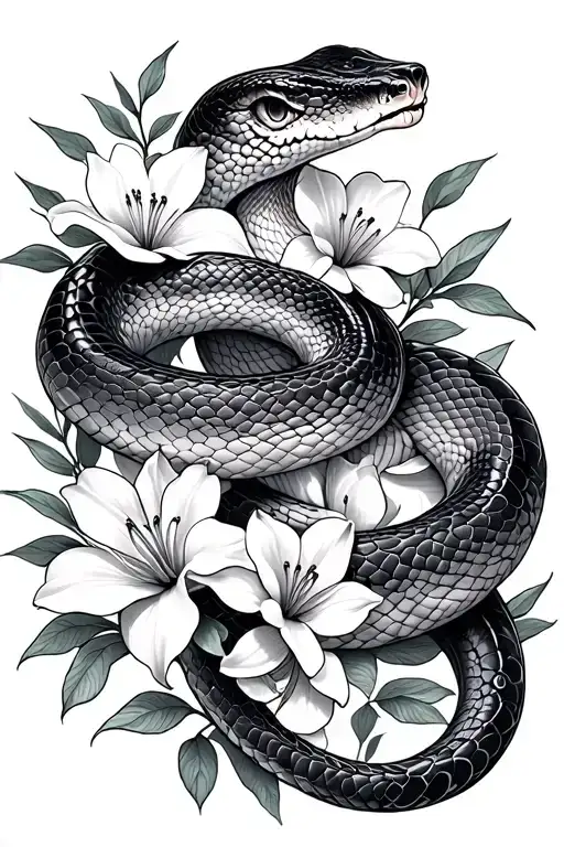 Full Snake Wrapped In Lili Flowers