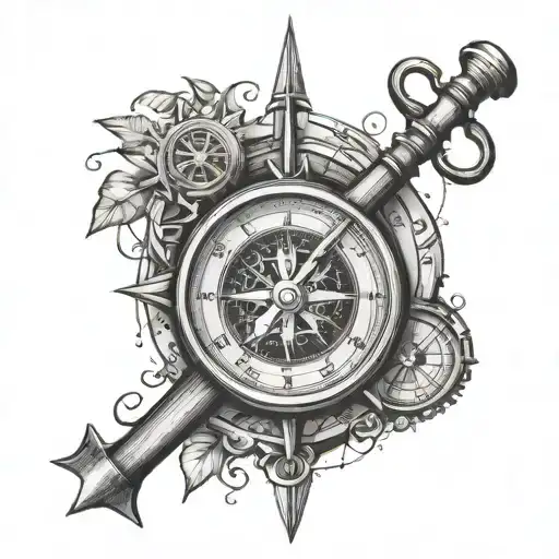 Combination Of Compass Design With Ax And Clock