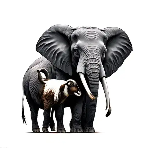 Realistic Elephant Holding A Goat