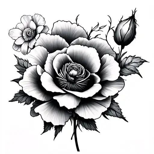 Poppy And Rose And Daffodil And Carnation Flower