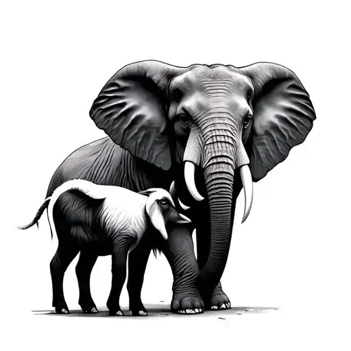 Realistic Elephant Holding A Goat