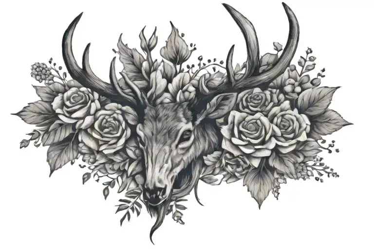 Deer Antlers Surrounded By Flowers