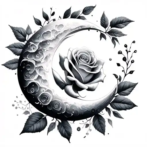 Roses Leafs Moon Whimsical