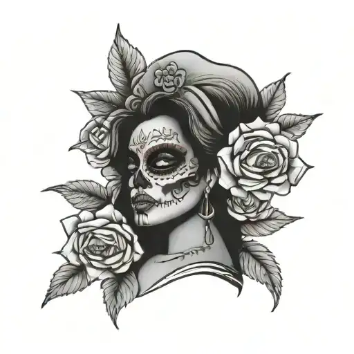 Mexican Woman Skull Roses