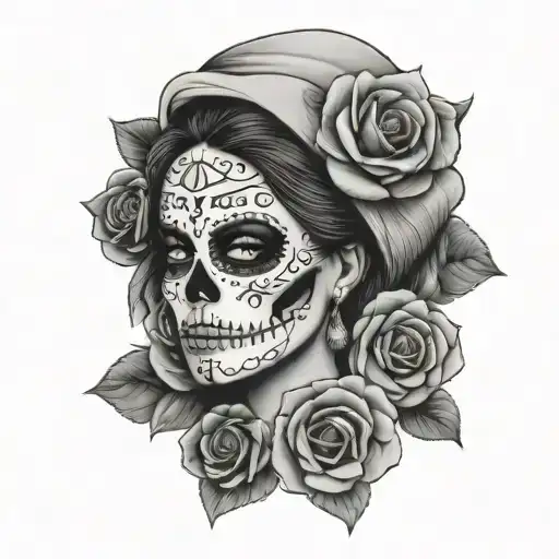 Mexican Woman Skull Roses