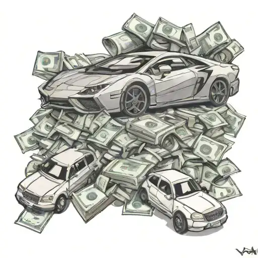 Piles Of Money And Cars