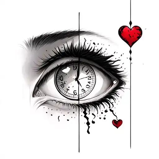 Anime Right Eye With Sand Clock And Left Eye With Broken Heart