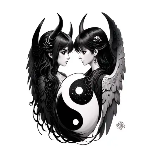 Demon Anime Girl And Angel Anime Girl Ying Yang