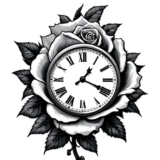 Clock And Rose Surrounded
