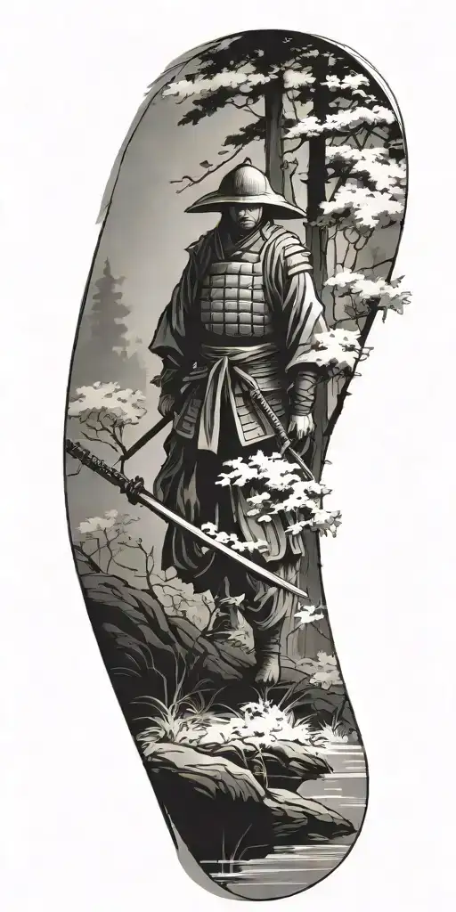 Lonely Samurai In A Forest Scene