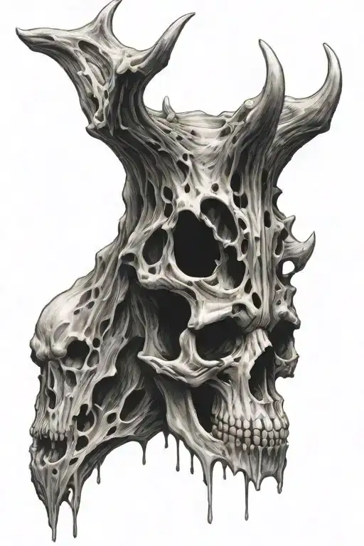 A Haunting Scene Of A Bear Skull That Is Half Metal And Half Melting Flesh