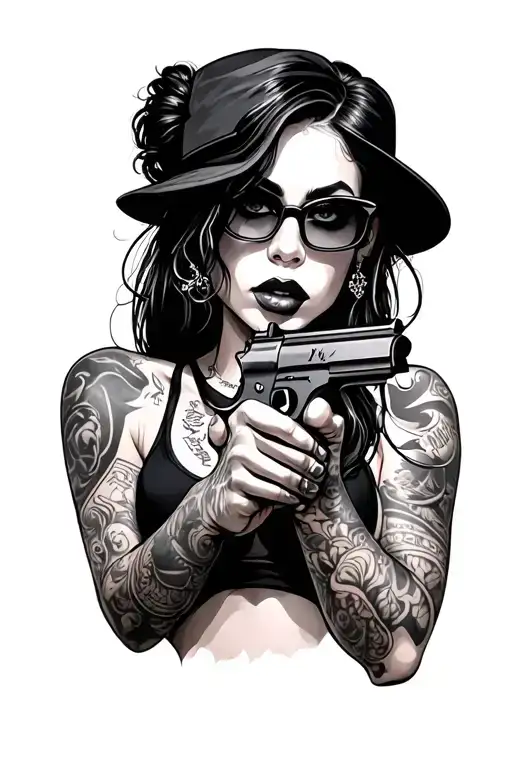 Sexy Gansta Female With Gun Intertwined