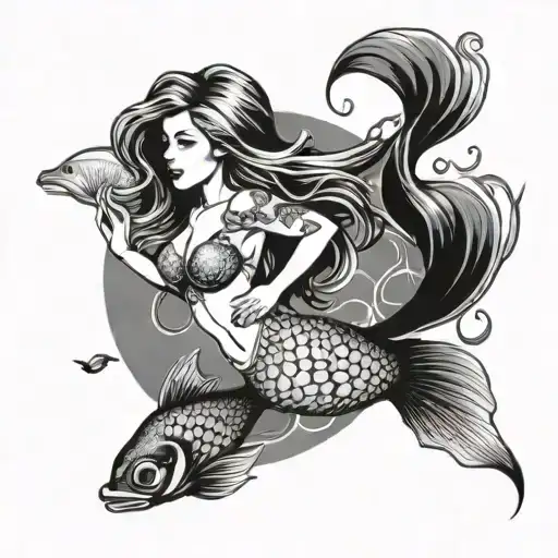 Mermaid Swimming With A Beta Fish Swimming