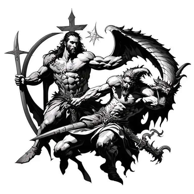 Christian Warrior Vs Demons Fighting