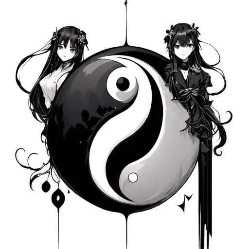 Anime Girls Ying Yang Symbol