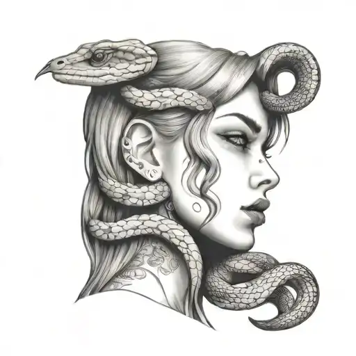 3 Girl Face Profile And Snake