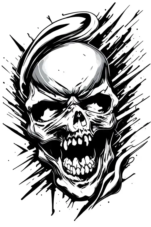 Cyber Sigilism Style With Lines Goin Up The Arm Eye And A Skull Screaming