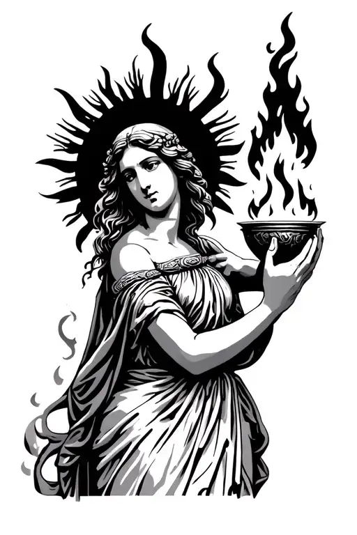 Greek Goddess Hestia Holding Fire In Hands