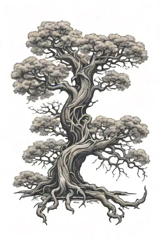 Yggdrasil Tree With Mjolnor Hammer As The Trunk Symbolizing The Connection