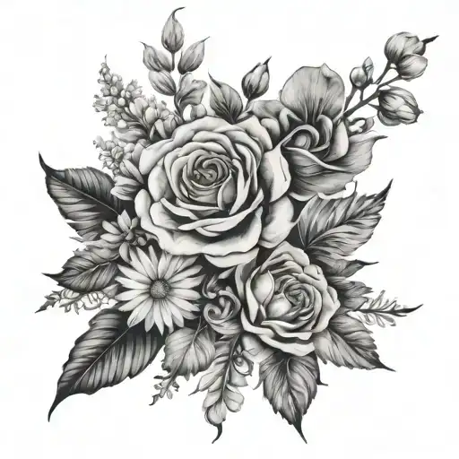 Birth Flowers Bouquet Around Leg Sleeve