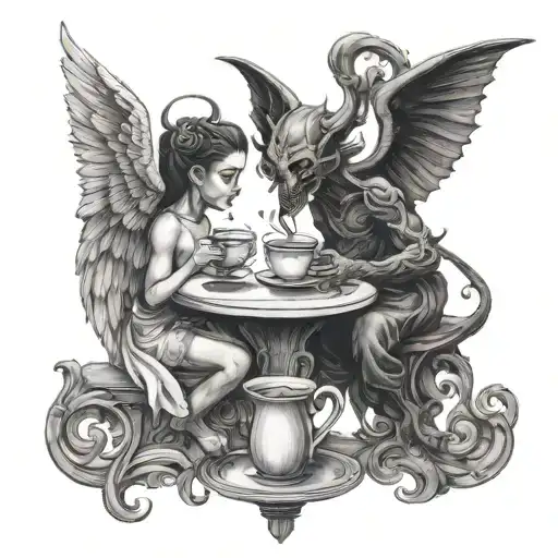 Demon And Angel Drinking Tea