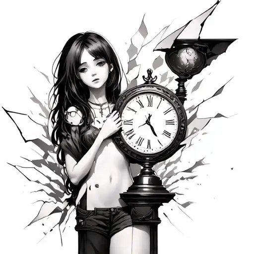 Anime Girl With Broken Sand Clock