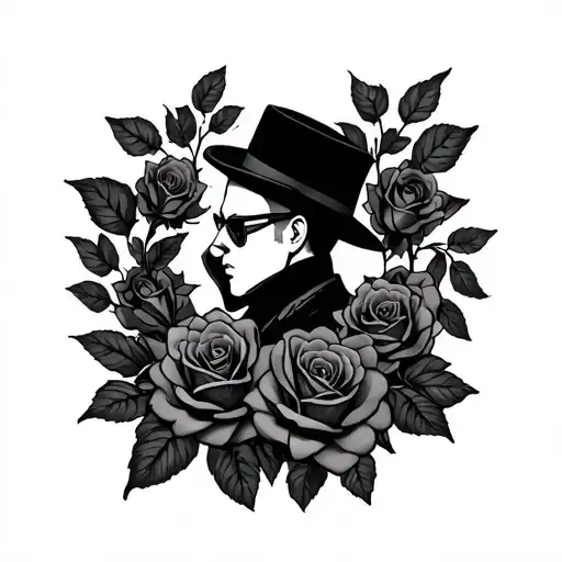 Gangster Silhouette Surrounded Roses Intertwined