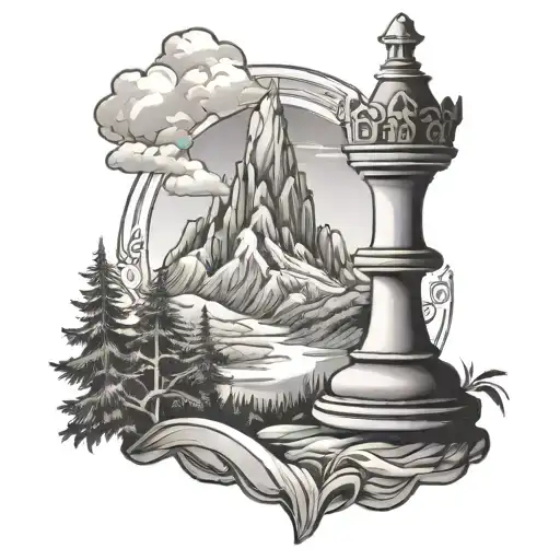 Bishop Chess Piece Outline With Mountain Landscape Inside