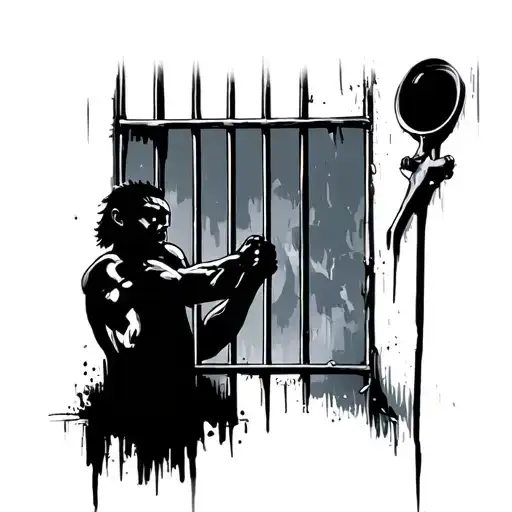 Male Shadow Silhouette Behind Jail Cell With Bars