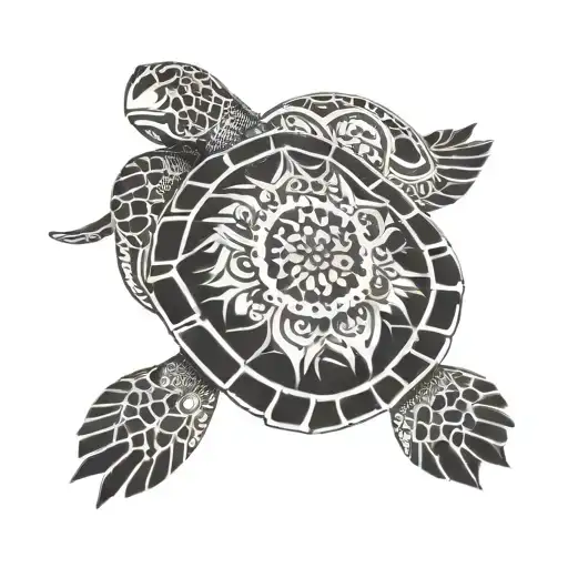 Turtle And Mandala Design Incorporating Elements