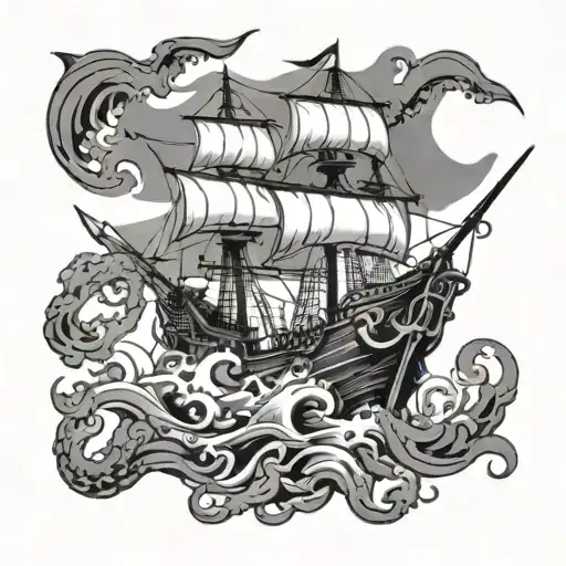 Pirate Ship Fighting A Kraken