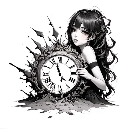 Anime Girl With Broken Sand Clock Easy Style