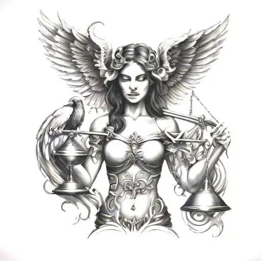 Women Holding Justice Scale With Phoenix