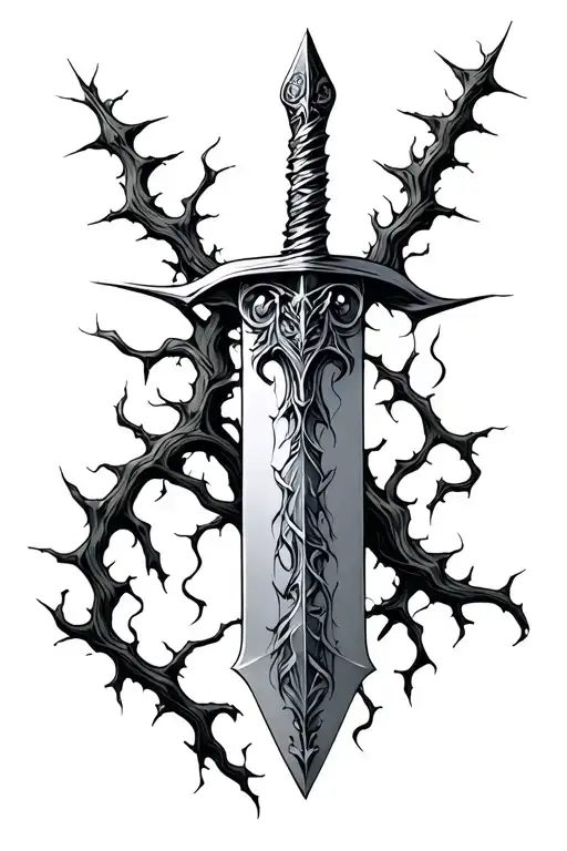 Dagger With Small Spikey Vines Lightly Coming Off It