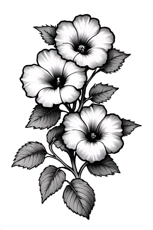 2 Morning Glories And 1 Carnation Flowers On Vine