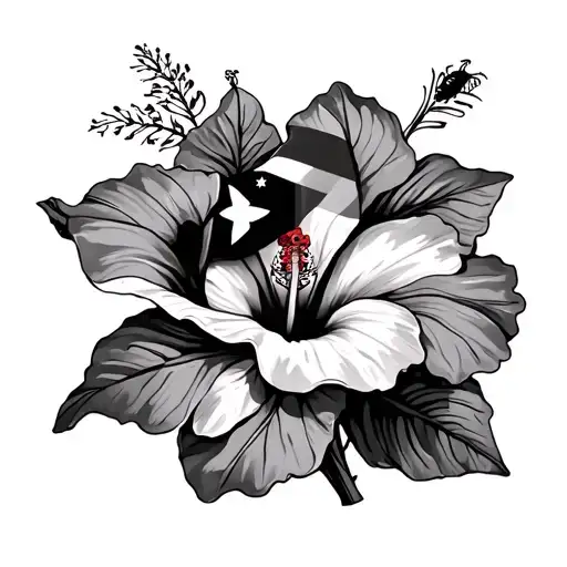Hibiscus Flower With Coqui Frog And Puerto Rican Flag