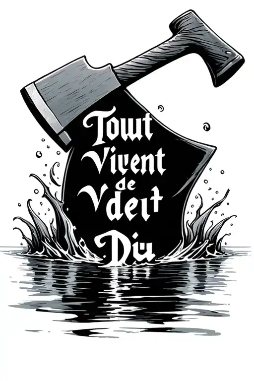 The Words Tout Vient De Dieu With A Axe Sinking In Water