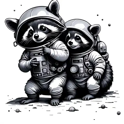 Universe With Little Racoon Astronauts